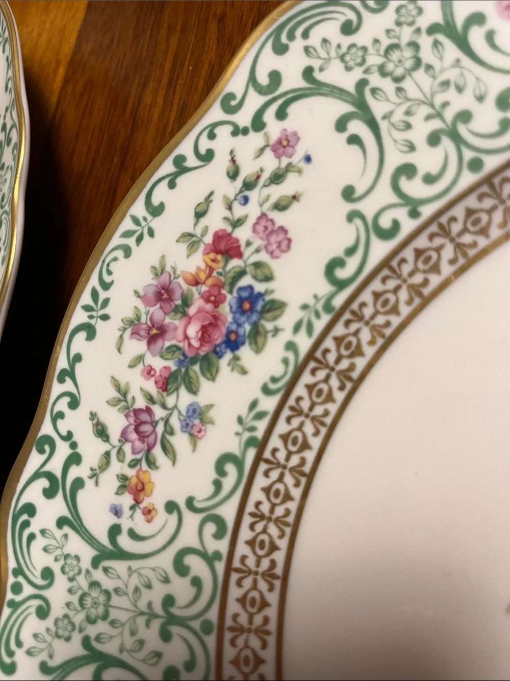 Classic Floral Dinner Plates – Green & Pink Pattern (Set of 4), vintage, bavaria